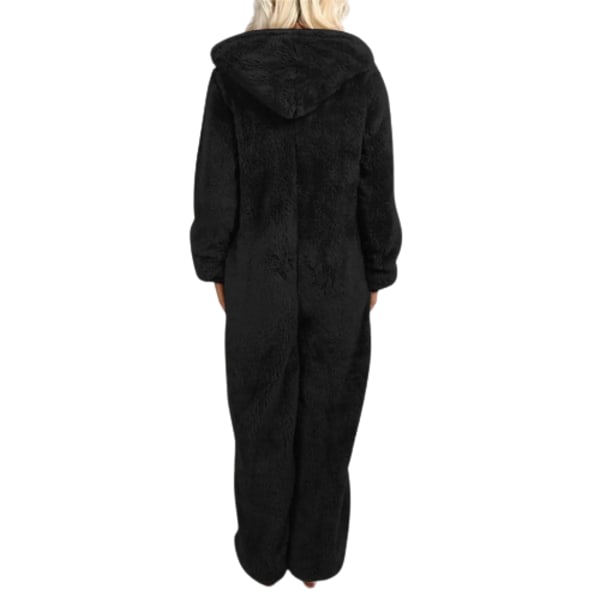 Hettegenser med dragkedja för kvinner Plysch långärmad pyjamas Bodysuits i ett stykke BLACK L
