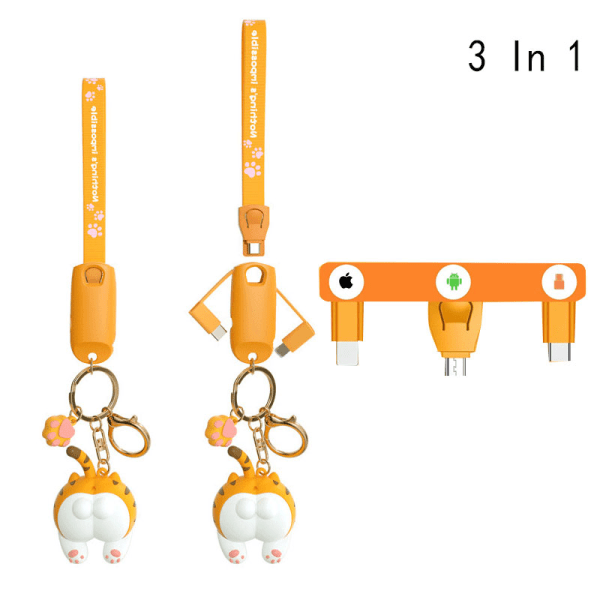 IC 3 in 1 e Cat Butt Nyckelring Laddarkabel Snabbladdning Micro US 3 in 1