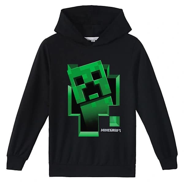 Børns Minecraft Trykte Hættetrøjer Creeper Hættetrøje Toppe Sort 7-8 År Black 7-8 Years