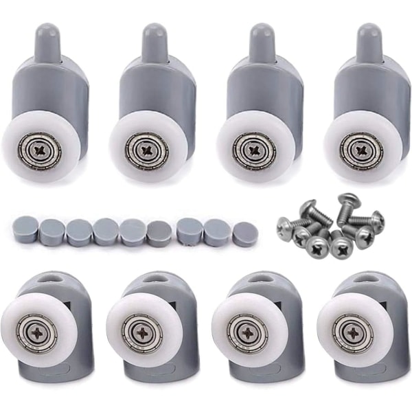 IC 8 stk x brusedørruller (4xtop + 4xbund + skrue + cover), brusedørruller/løbere/hjul/remskive/føringer 23 mm diameter