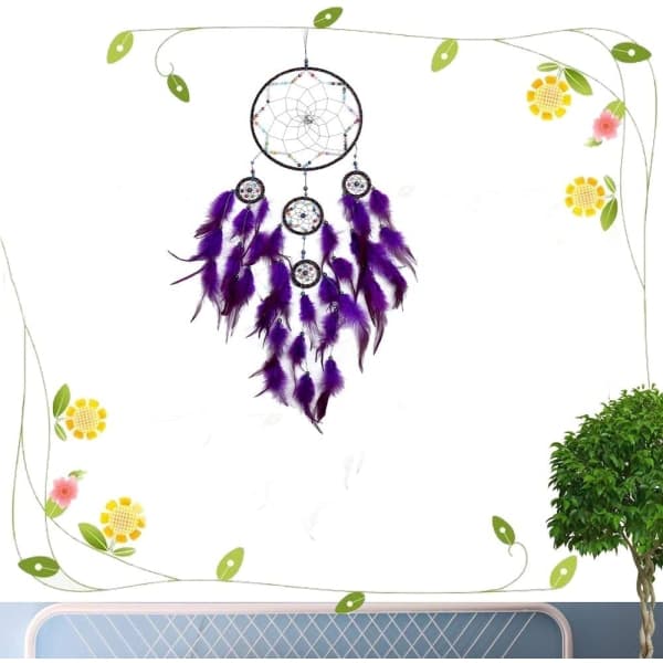 Stor Drømfanger Macrame Boho Væghængende Dekoration Vævet Lilla