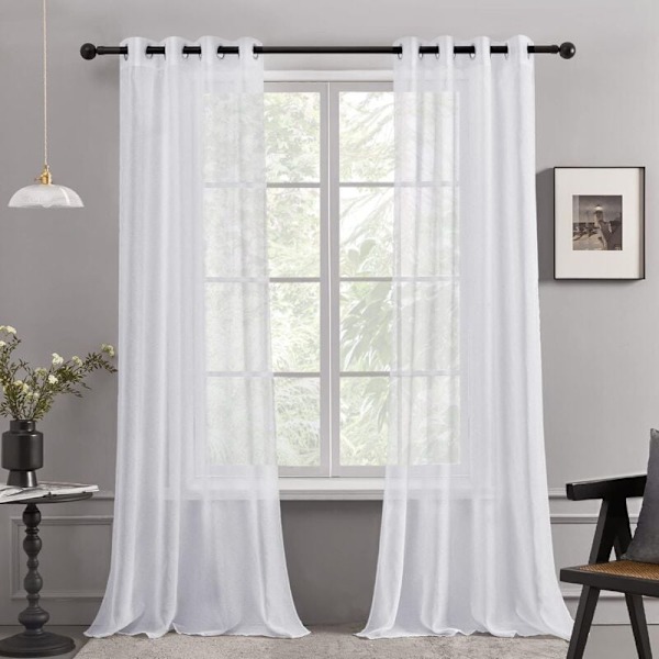2 kpl Ohuita Verhoja Erittäin Pehmeät Koristeelliset Purjerenkaat Olohuone Makuuhuone Tyttö Vauva 132x160cm Valkoinen
