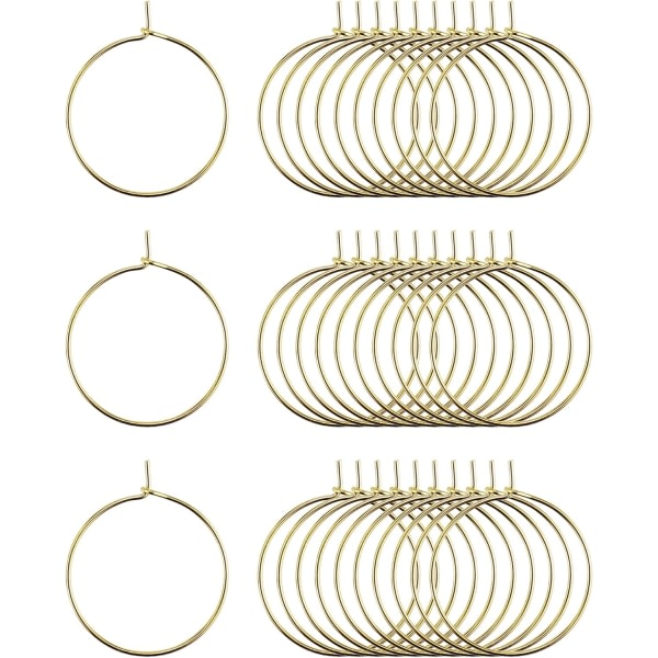 100 ST Vinglas Berlock Ringar - 25 mm guldpläterade ringar
