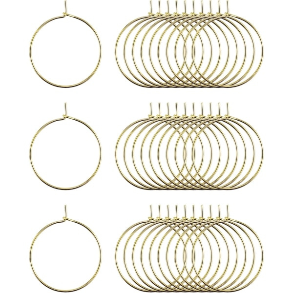 100 st Vinglas Charm Ringar - 25 mm guldpläterade ringar