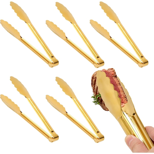 Serveringstang, 5 deler, rustfritt stål gull, til buffet og fester, 24 cm