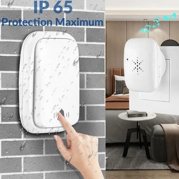Trådlös Dörrklocka Batterifri Utomhus Vattentät IP 65 Snö Regn Luftfuktighet Vit