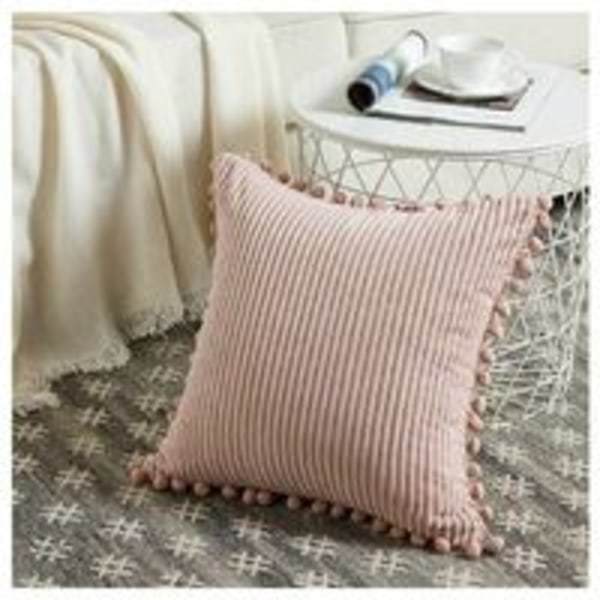 2 st Kuddfodral 45x45cm, Elegant Överdrag med Pom Pom, Dekorativ Kudde Dubbelsäng, Utan Fyllning Rosa