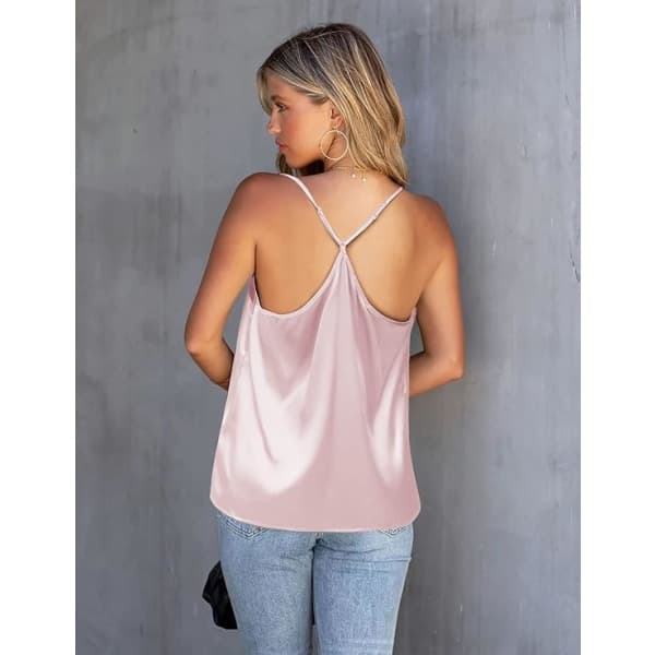 IC Satin Mesh V-ringad linne dam Cami Top Silk Camisole Casual Blus (stor)