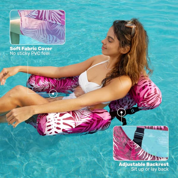 2-pak oppustelige poolstole til voksne med stofbetræk og net-sæde til pool, strand, sø, sommerfester, blå, pink, 76 x 41 x 61 cm