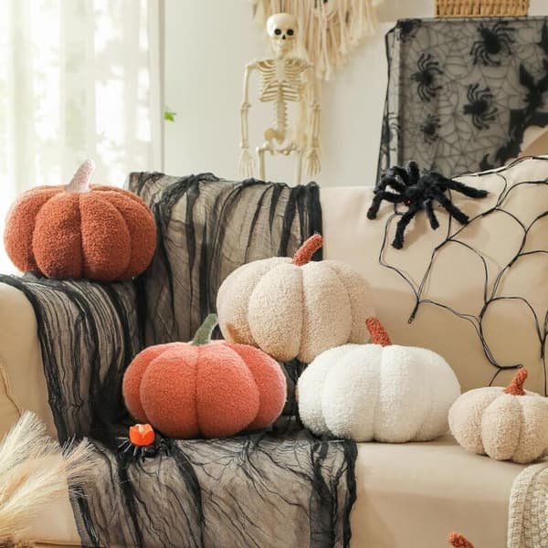 Halloween Græskar Pude 20 cm Brun Teddy Fløjl Efterår Hjemmeindretning Gave