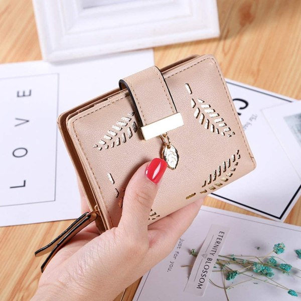 Damplånbok i läder, liten bifold-plånbok handväska med khaki