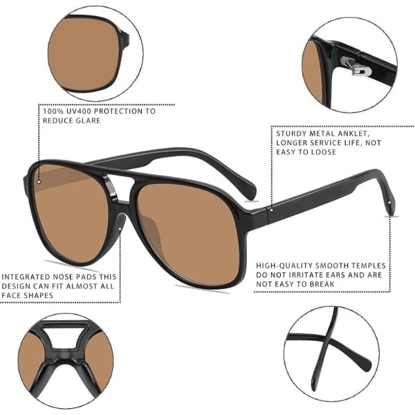 IC Klassiska Vintage Aviator Solglasögon för Kvinnor Män Stor Ram Retro 70-talssolglasögon