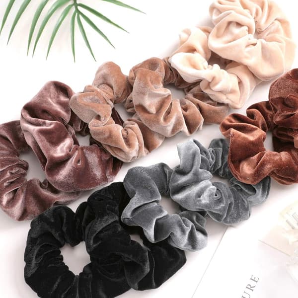 12 samettista scrunchie-hiuslenkkiä - hiuslenkit ja -kääreet, hiusasusteet - 6 väriä - neutraalit värit