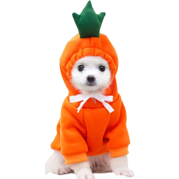 IC Husdjurskläder Hundhuvtröjor Varm Tröja Kappa Valp Höst Vinterkläder Jumpsuit med Frukthuva, Morot, M