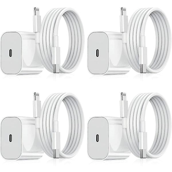 iPhone Lader - Hurtiglader - Adapter + Kabel 20W USB-C Hvit 4Pcs