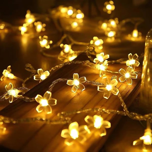 IC Cherry Blossom Fairy Lights 6m 40 LEDs Varmvit Koppartråd Batteridrivna Strängljus för Trädgårdsfest Bröllop Jul