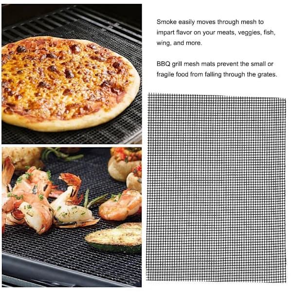3 st BBQ-grillnätmattor Non-stick PTFE-grillfoder för gas-, kol- och elgrillar, svarta 30 x 40 cm