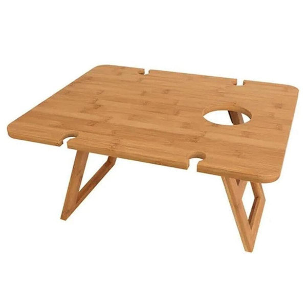 Utomhus picknickbord för vin, hopfällbart bärbart campingbord i trä, rymmer vinglas och flaskor 30x24cm