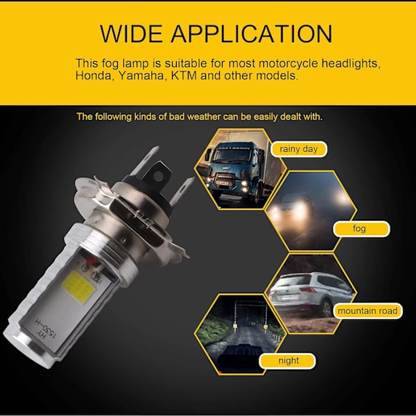 2 kpl H4 LED-lamppua, 12V moottoripyörä/auto ajovalot, 12W COB-lamput Ajovalot LED-lamppu kaukovaloille, kaukovalo/lähivalo