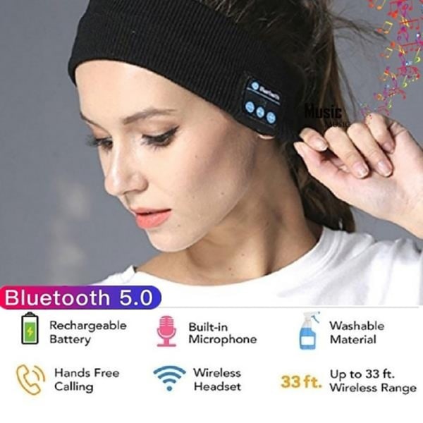Sömnhörlurar - Bluetooth-pannband med mikrofon Svart