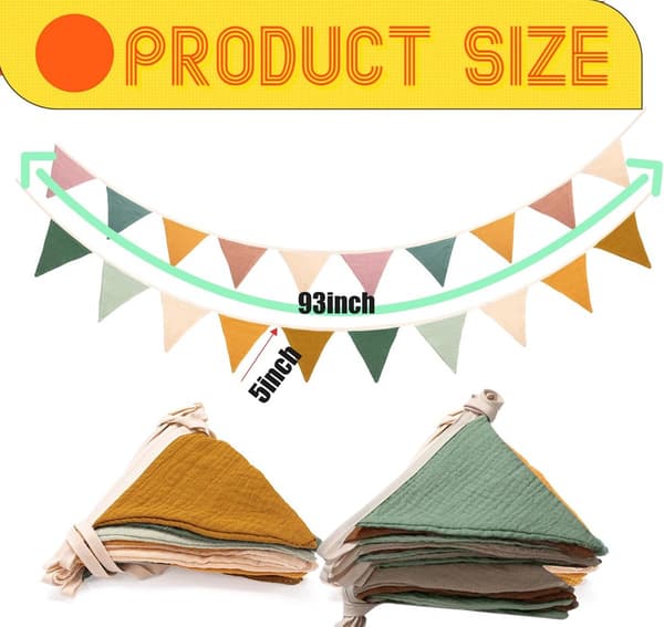 2-pakning trekantet stoffvimpel, Boho bomullsvimpelrekke for barnerom, bursdagsfest, babyshower-dekor, 230 cm
