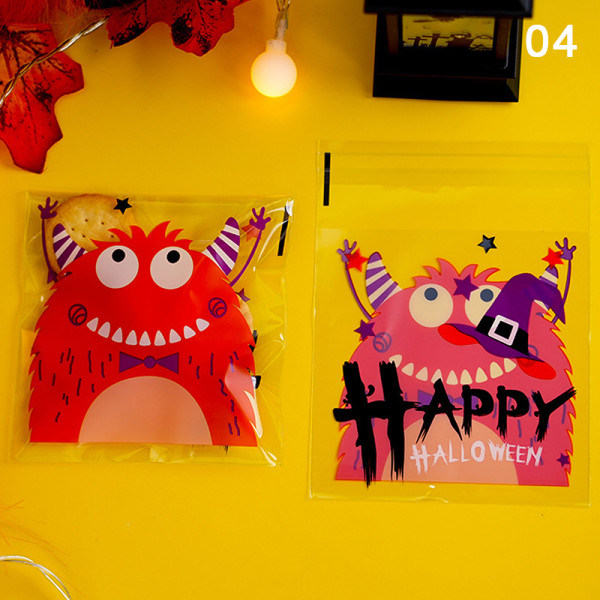 IC 100 stk Halloween-godisposer Party Favor Plastpose Cookies B 04