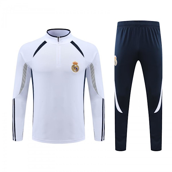 Real Madrid Fodbold Træningstøj Langærmet Jakke Jersey Sæt Efterår og Vinter Argentina Halv-Lynlås Trøje Efterår og Vinter Stil White suit L