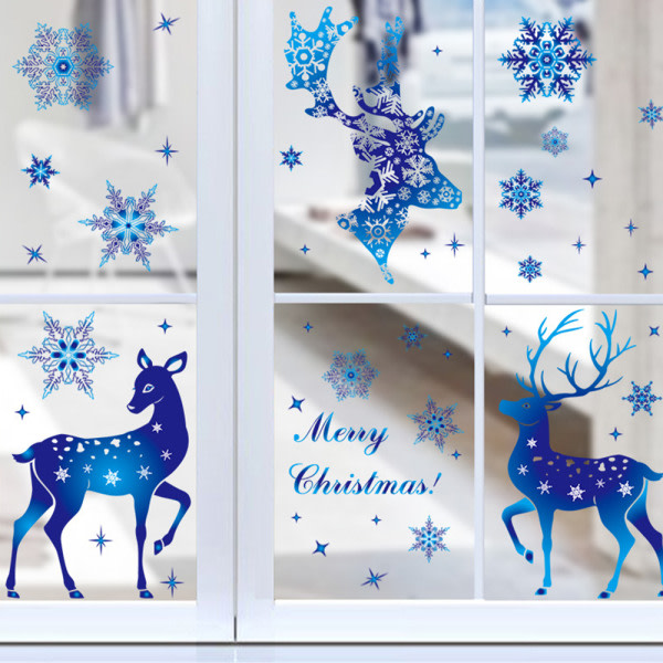 IC Jul avtagbart glasfönsterdekoration klistermärke Jul blå snöflinga älg klistermärke för fest