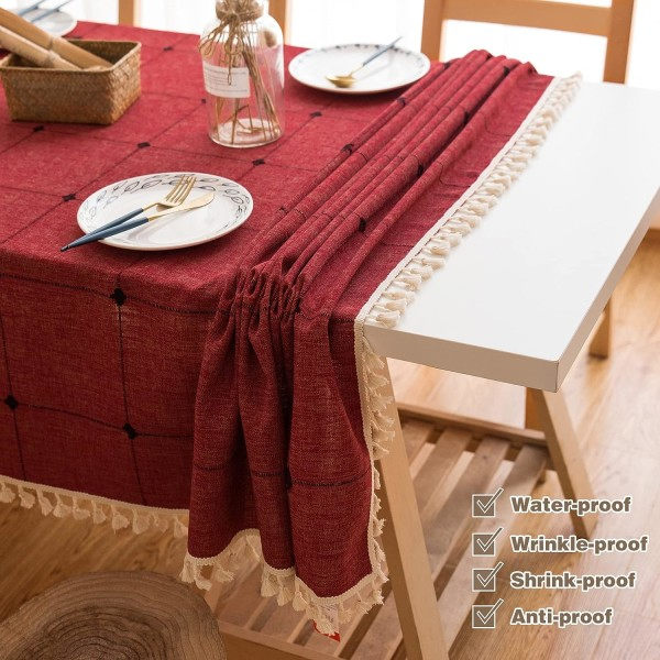 IC Bordduk Broderi Säckväv Kök Matbordsdukar Rustika Bondgårdsdukar för Utomhusfest (Röd, Fyrkantig, 55 x 55 tum)