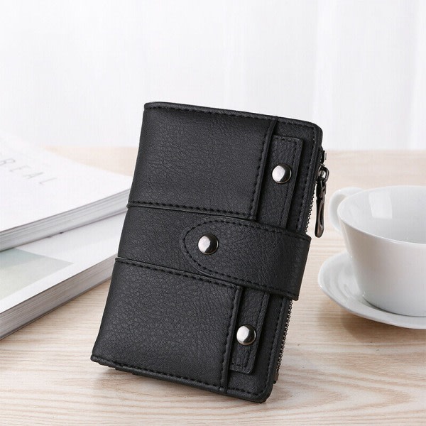 IC Mode hopfällbar liten plånbok dam Pu läder korthållare plånbok Svart