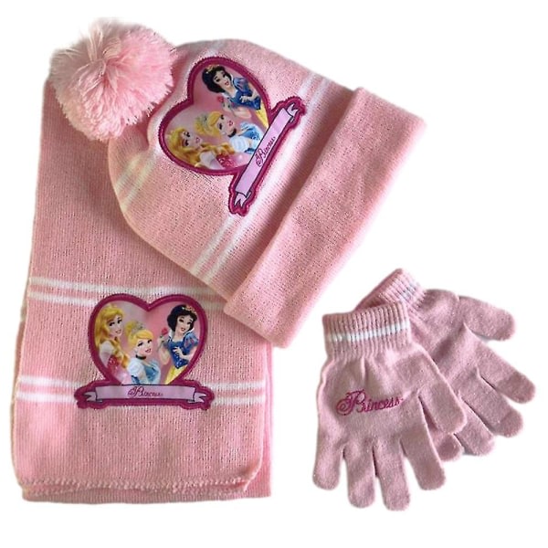 3st Barn Flickor Mössa Scarf Handskar Set Prinsessan Elsa Sofia Minnie Tema Vintervärmare Princess 1
