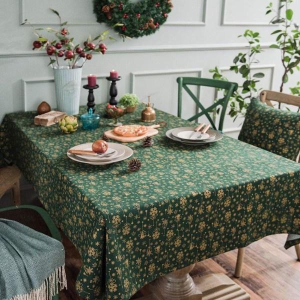 Juleduge med Snefnugmønster i Bomuld og Linned - Jule- og Festbord (Grøn, 55x102 tommer)