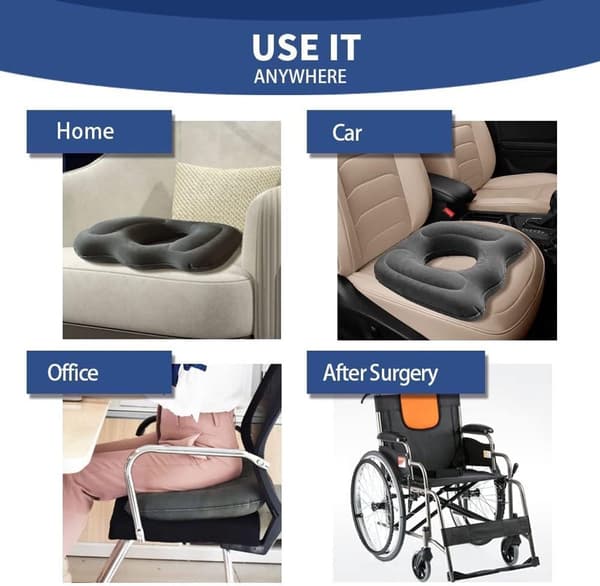 Ergonomisk - svanskotadyna - kontorsstol - sittring - ortopedisk - sittdyna - munkdyna - hemorrojder - sängsittdyna - grå