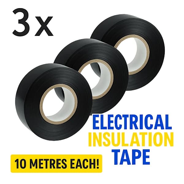 3x 10m Electrical Tape Black PVC High Quality Long Insulation Electrical Cables