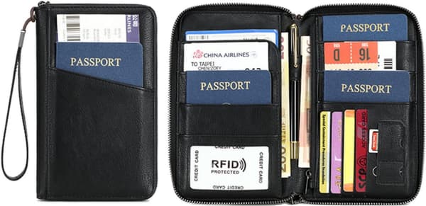 RFID Pasholder, PU Rejsedokumentorganizer Med Flere Rum, Unisex Rejsepung, Sort, 20 x 12.5 x 2 cm black