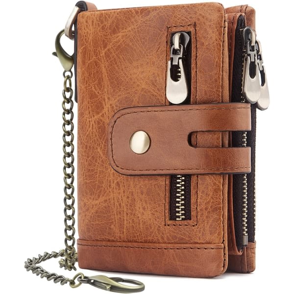 IC Herrplånbok RFID-blockerande plånbok i äkta läder för män och myntficka med dragkedja Bifold brun