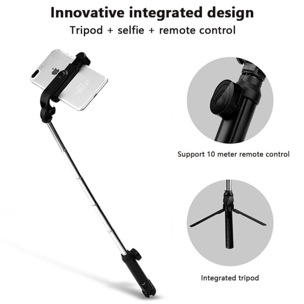 IC Infällbart Selfie Stick-stativ med avtagbar trådlös fjärrkontroll och Tripod Selfie Stick - Svart