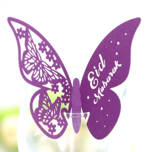 100 stk 3D Butterfly Nummer Navn Papir Bordskort Vinglass Cup Kort Eid Mubarak Ramadan Dekorasjon Reflekterende Gull