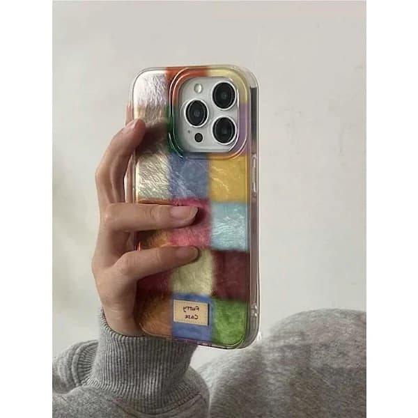Retro Colorful Plaid Protective Case Compatible With IPhone 16 Pro Max Pink iPhone 16 Pro Pink iPhone 16 Pro