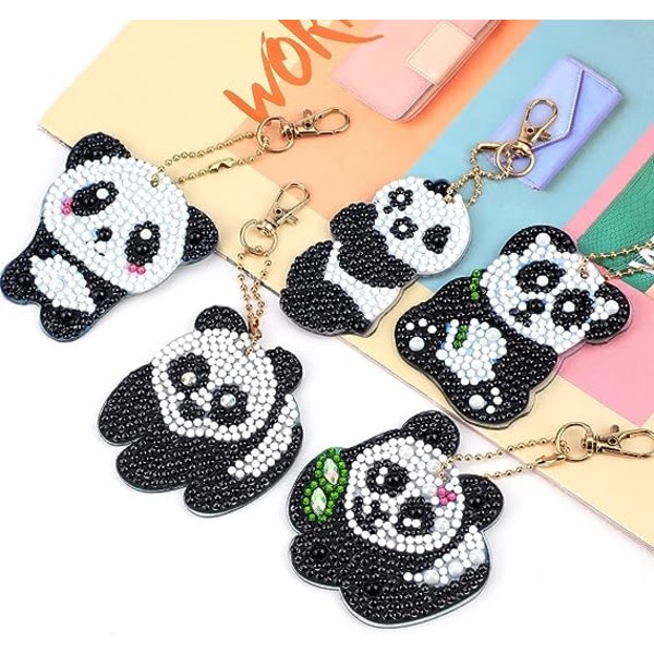 5 stk DIY 5D Panda Diamantmaleri Nøgleringe, Rhinestone IC