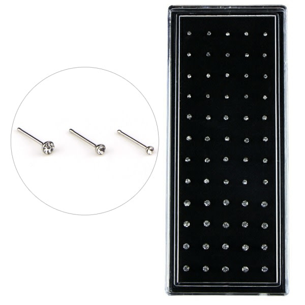 IC 60 STK/ Set Strass Näsring Ben Stud Rostfritt stål Vit