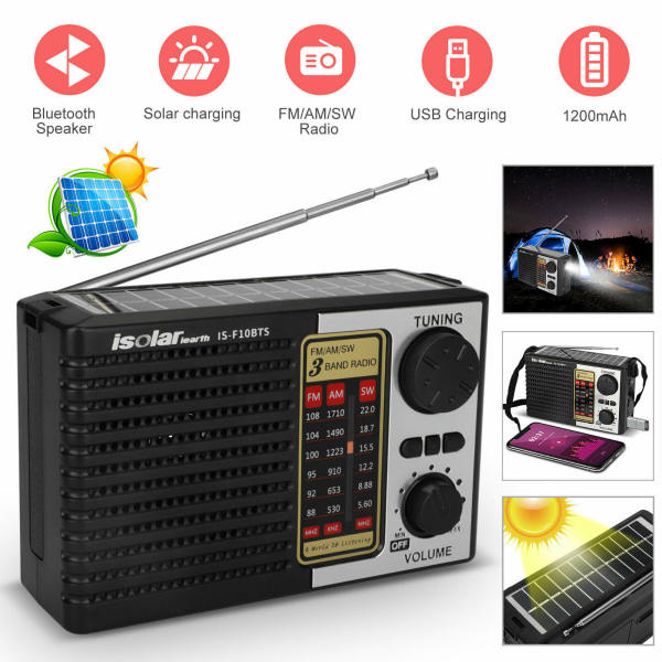 Solcellsdriven Bärbar FM/AM SW Radio Digital Bluetooth Högtalare MP3-spelare Uppladdningsbar