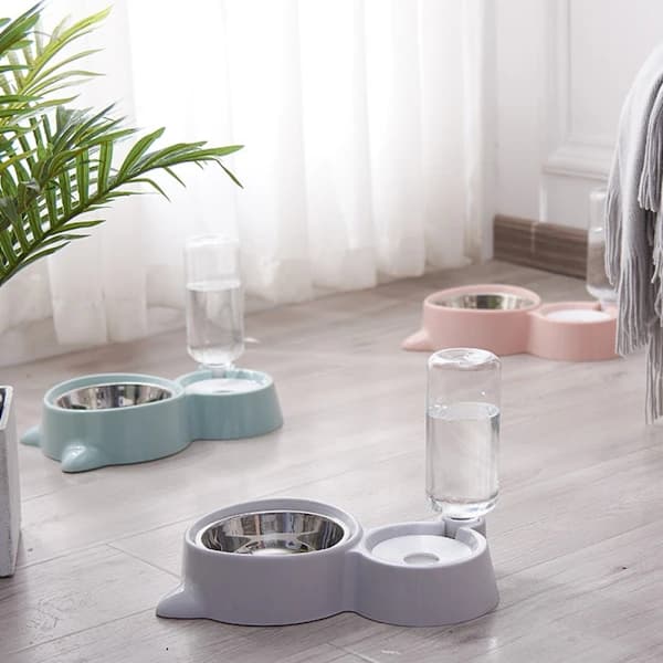 Husdjur Dubbel Vatten Mat Matare Skål Drickskål Husdjurstillbehör för Katt Hund