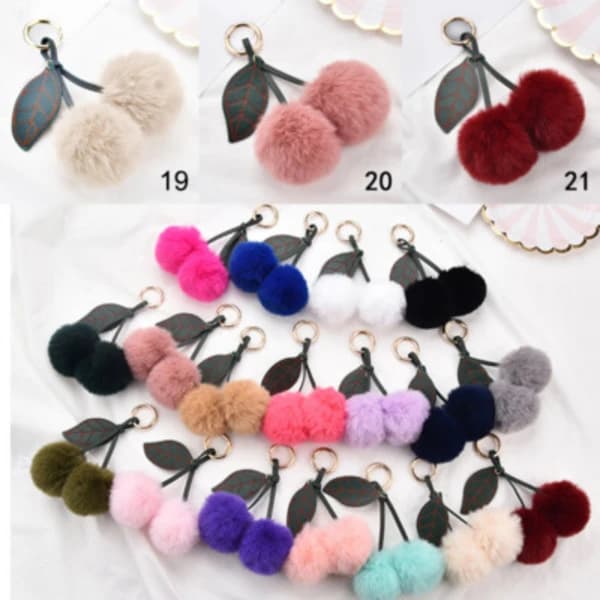 Faux Fur Plush Ball Keychain Fluffy Cherry Keyring Charm Bag Car Pendant Gifts Red Red