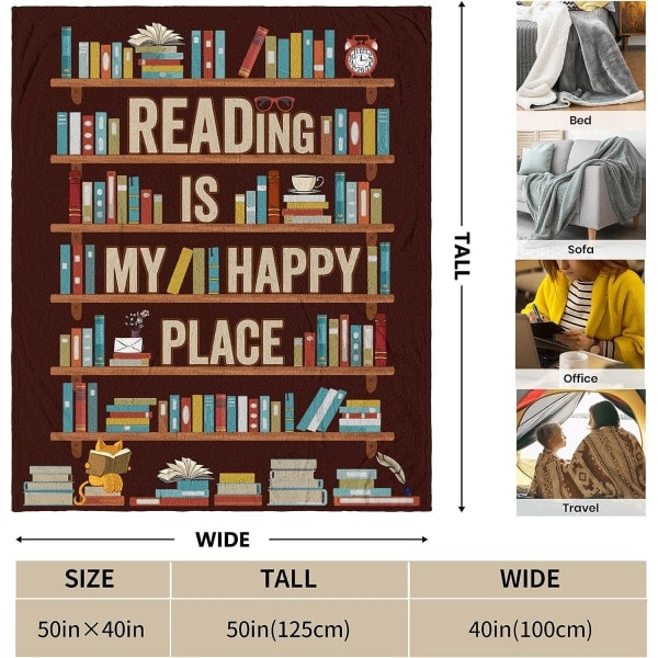 IC Bokälskare presentfilt - Bibliotekarie Present täckt filt 101,60 cm x 127,00 cm - Reading Lovers bokklubbspresenter