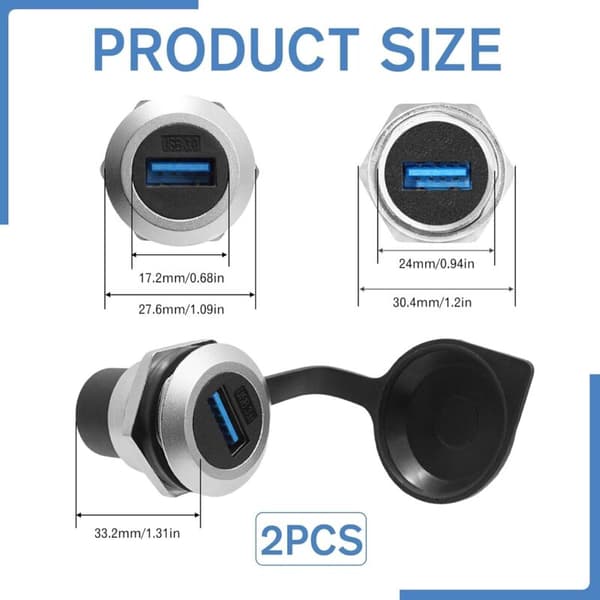 Dele USB 3.0 Panel Socket, Rund Tryk Konverter, Indbygget Gevindmonteringsadapter 5Gbps USB3.0 Hun, USB Auto Forsænket