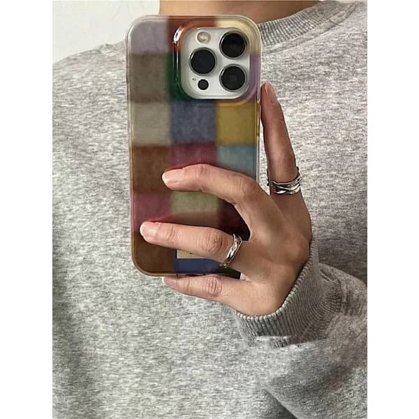 Retro Colorful Plaid Protective Case Compatible With IPhone 16 Pro Max Pink iPhone 16 Pro Pink iPhone 16 Pro