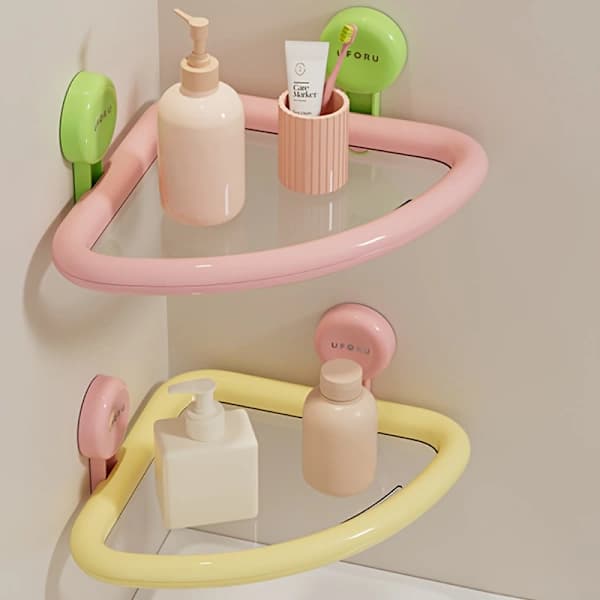 Dopamine Wall Hanging Punch Free Drainage Suction Cup Storage Rack, Bathroom Storage Rack Yellow Yellow