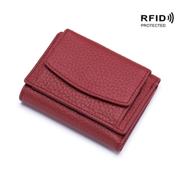 IC Mini Läderplånbok med RFID-Blockering Trefaldig Plånbok (Claret)