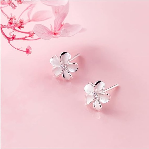 IC 925 Sterling Silver Plum Flower örhängen för kvinnor Flickor Crystal Flower örhängen